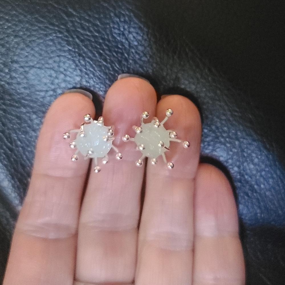 Aquamarine RAW large 6k spike sterling earrings NEW - Picture 9 of 9